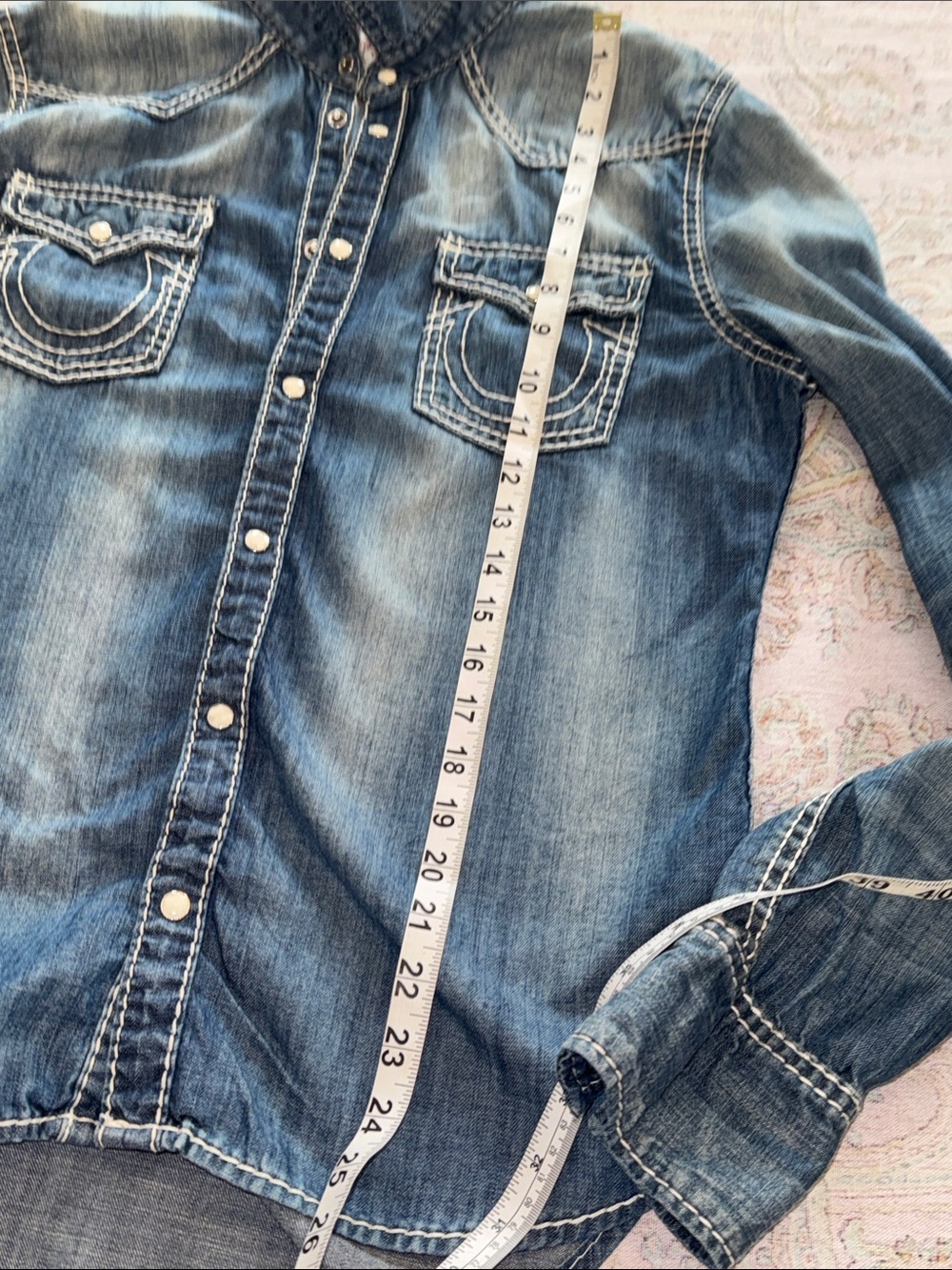 True Religion Women's Blue Denim Button-Down Shirt - Picture 7 of 10